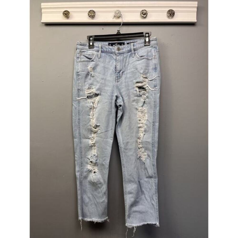 Hollister Jeans Womens Size 9S Light Wash Blue Mom Jean High Rise Distressed